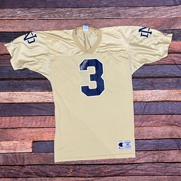 Notre Dame Fighting Irish Vintage #3 Gold Champion NCAA Football Mens Jersey - Picture 1 of 7